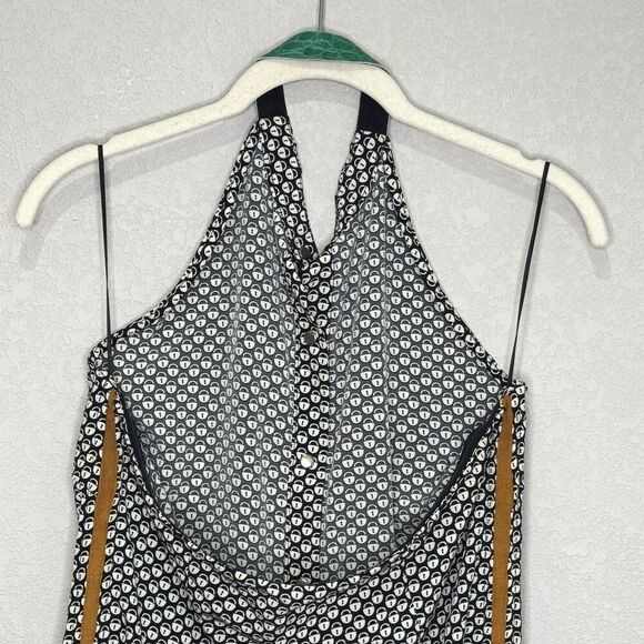 Sachin + Babi Halter Top Womens Medium Black White Lock Print Green Suede Trim - Picture 7 of 10